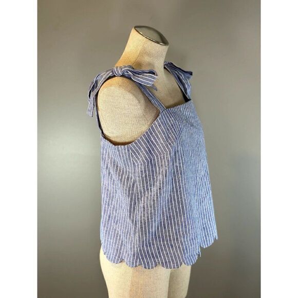 Ella Moss Esther Scalloped Tie Strap Top in Blue/White Size M - Picture 3 of 6